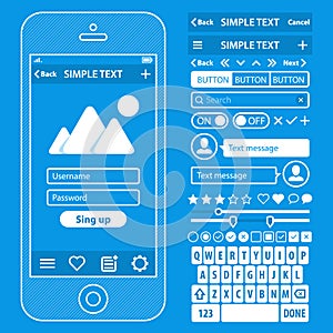 UI elements blueprint design vector kit in trendy