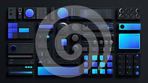 UI Elements Dark Mode Blue Tech