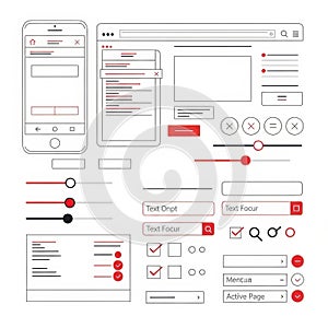 Ui elements wireframe isolated on white background