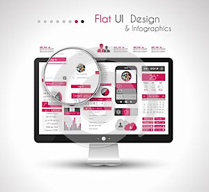 UI Flat Design Elements in a modern HD screen computer