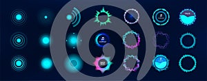 UI futuristic elements Frequency audio waveform, music circle waves in HUD