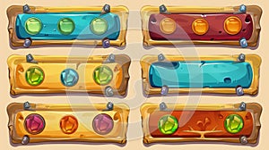 UI interface design banners for progress bars in games. Abstract old texture long buttons with frame. Modern cartoon set