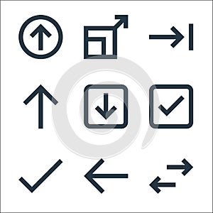 Ui line icons. linear set. quality vector line set such as opposite arrows, left arrow, check mark, check mark, down arrow, up