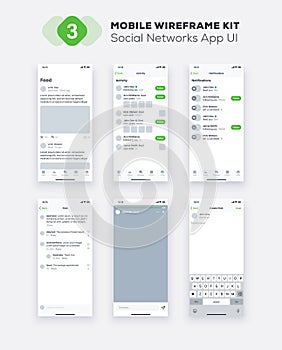 UI Mobile app. Social UX, GUI design elements. Mobile application template layout.