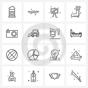 UI Set of 16 Basic Line Icons of image, garments, graph, cloths, socks