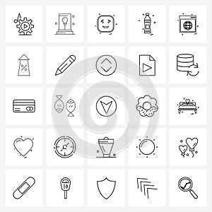 UI Set of 25 Basic Line Icons of food, drinks, industry, bottle, emoji