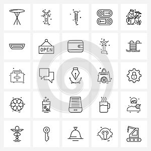 UI Set of 25 Basic Line Icons of snowman, power, hardware, off, buttons