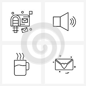 UI Set of 4 Basic Line Icons of mail; hot drink; sound; volume; message