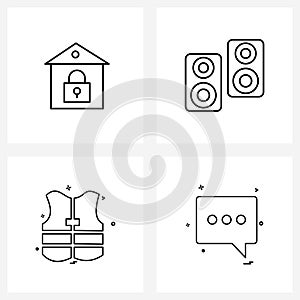 UI Set of 4 Basic Line Icons of building; jacket; lock; laud; message photo