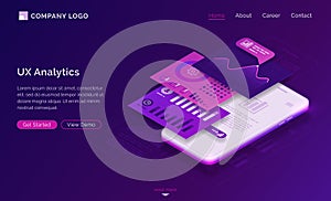 Ui ux analytics dashboard isometric landing page