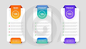 UI UX app pricing chart table Subscription design or website Pricing chart table design template. Product Plan Offer Price