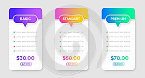 UI UX app pricing chart table Subscription design or website Pricing chart table design template. Product Plan Offer Price