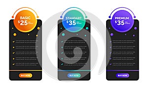 UI UX app pricing chart table Subscription design or website Pricing chart table design template. Product Plan Offer Price