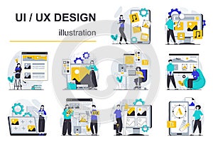 UI UX design concept with character situations mega set. Vector illustrations