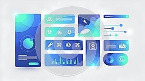 UI UX Design Elements Kit, App Interface Template, Blue Gradient