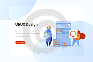 UI UX Design Man and Woman working with website app Flat vector illustration