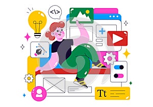 Ui Ux Design Vector Illustration Featuring Application and Software Website Development with App Coding in a Flat Style Cartoon
