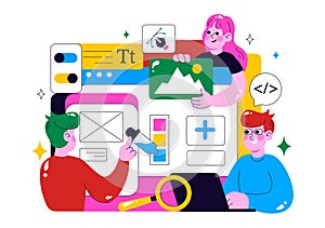 Ui Ux Design Vector Illustration Featuring Application and Software Website Development with App Coding in a Flat Style Cartoon