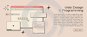 UI UX design web banner template. Web design concept banner in retro style. Studio prototyping or coding web page or