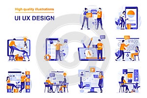 UI UX design web concept with people scenes set in flat style