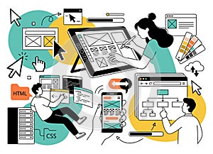 UI UX Design and Web Development Flat Vector Illustration