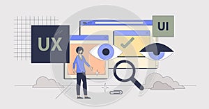 UI and UX design for website development tiny person neubrutalism concept
