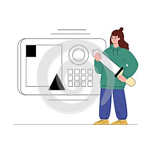 UI UX designer creating web or mobile app interface vector illustration isolated.