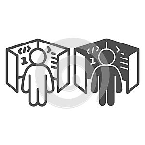 Ui ux designer, cube with code references, board line and solid icon, it concept, web developer vector sign on white