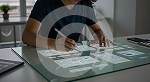 UI UX Designer Working on Futuristic Interactive Transparent Display