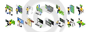 UI and UX Development Isometric Set