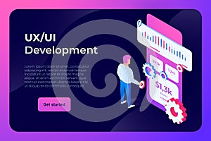 UI UX development landing page concept. UI designer or programmer creating structure of information blocks in the application