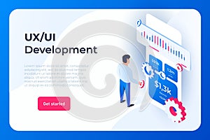 UI UX development landing page concept. UI designer or programmer creating structure of information blocks in the