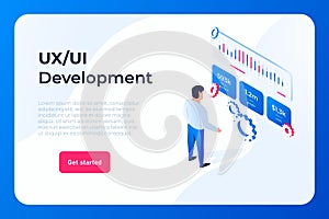 UI UX development landing page concept. UI designer or programmer creating structure of information blocks in the application