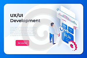 UI UX development landing page concept. UI designer or programmer creating structure of information blocks in the application