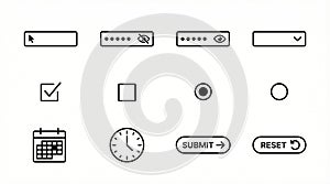 UI UX Form Elements and Basic Icons Set