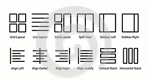 UI UX Layout and Alignment Vector Icons Set
