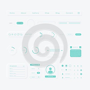 UI UX Neumorphism element interface design vector design set on light background. UI Components Buttons, Bars, Sliders In Elegant