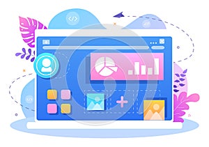 UI & UX Programmer Flat Design Vector Illustration for Business Information and Team Sharing Ideas with Designer or Coding