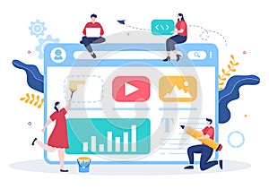 UI & UX Programmer Flat Design Vector Illustration for Business Information and Team Sharing Ideas with Designer or Coding