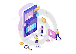 UI & UX Programmer Flat Design Vector Illustration for Business Information and Team Sharing Ideas with Designer or Coding