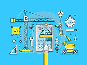 UI UX thin line mobile app development process