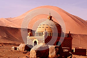 Uighur features a pavilion under the flame mountain