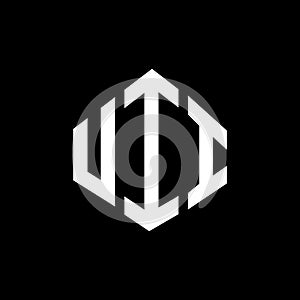 UII letter logo design with polygon shape. UII polygon and cube shape logo design. UII hexagon vector logo template white and