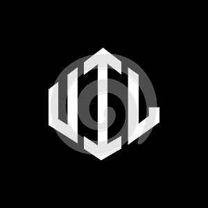 UIL letter logo design with polygon shape. UIL polygon and cube shape logo design. UIL hexagon vector logo template white and
