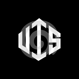 UIS letter logo design with polygon shape. UIS polygon and cube shape logo design. UIS hexagon vector logo template white and