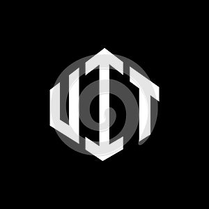 UIT letter logo design with polygon shape. UIT polygon and cube shape logo design. UIT hexagon vector logo template white and