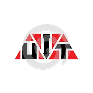UIT triangle letter logo design with triangle shape. UIT triangle logo design monogram. UIT triangle vector logo template with red