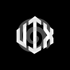 UIX letter logo design with polygon shape. UIX polygon and cube shape logo design. UIX hexagon vector logo template white and