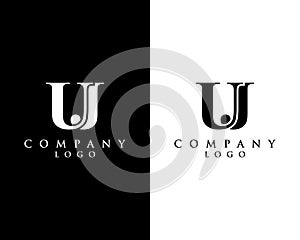 UJ, JU letter logo design with black and white color that can be used for creative business and company