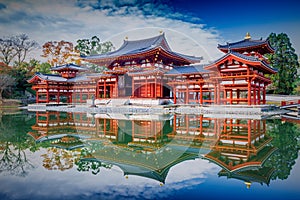 Uji, Kyoto, Japan - famous Byodo-in Buddhist temple, a UNESCO World Heritage Site. Phoenix Hall building. photo